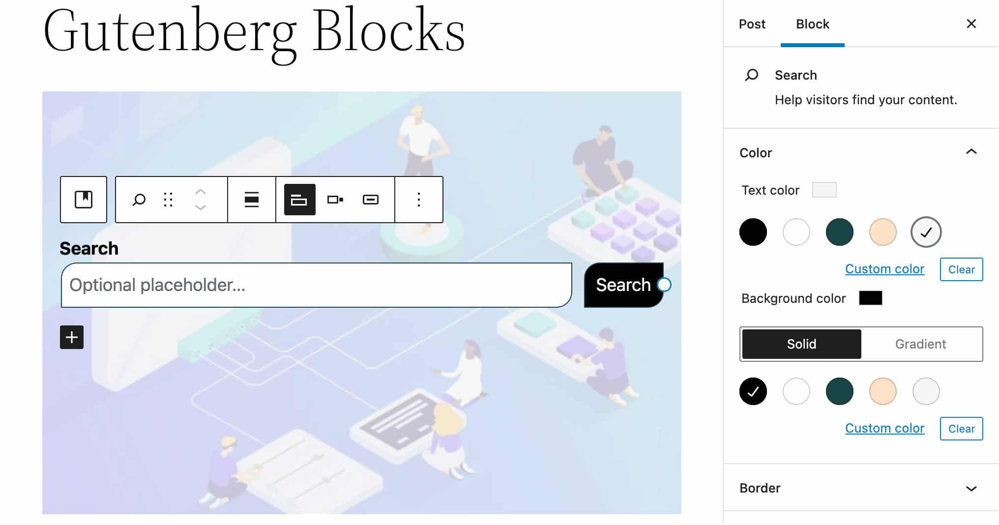 Search Block Color settings.