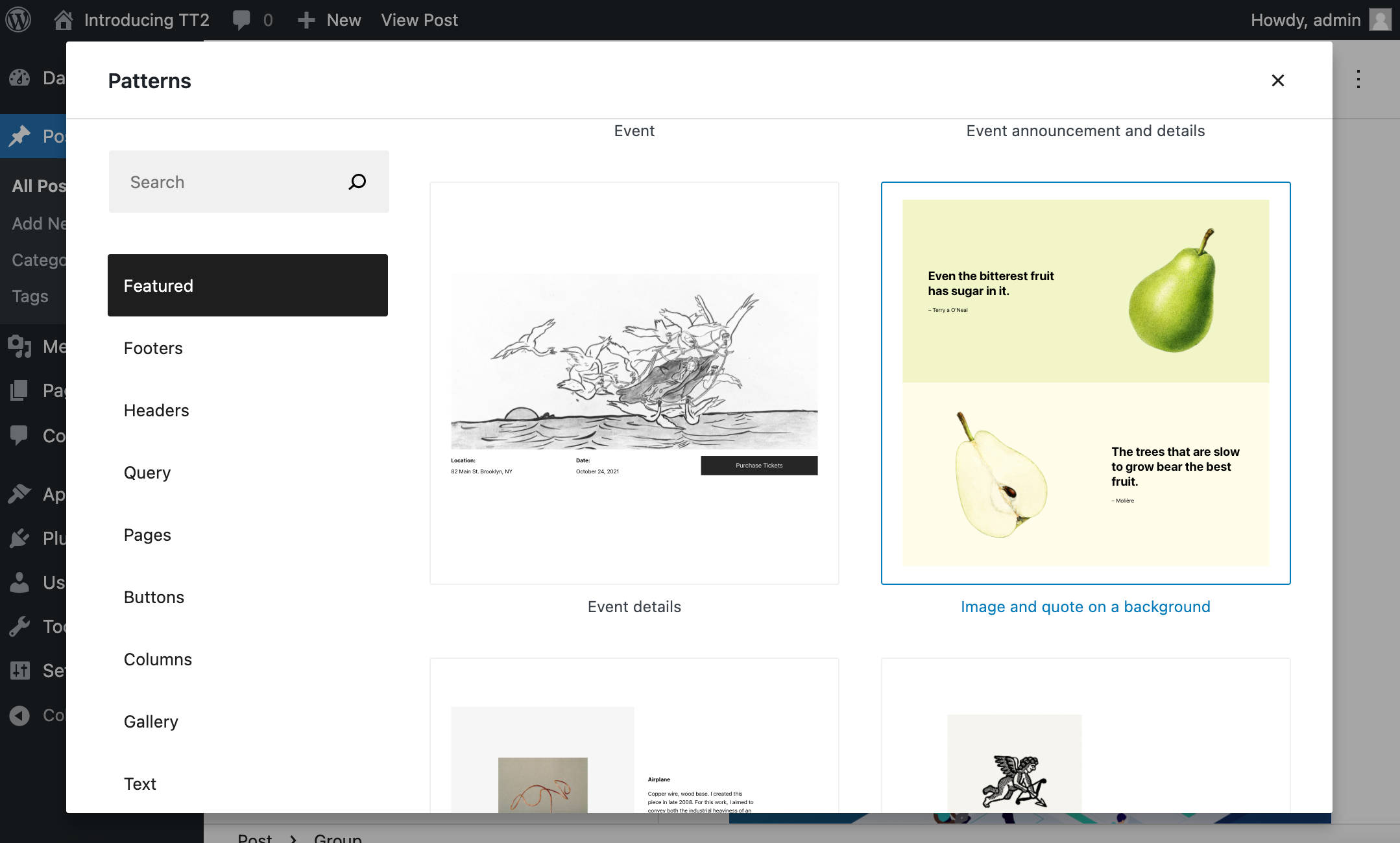 Fullscreen pattern modal in WordPress 5.9.