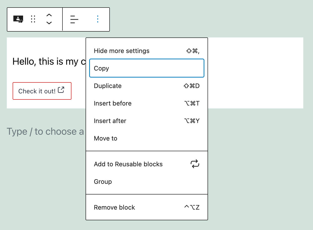 Custom block with a regular toolbar.
