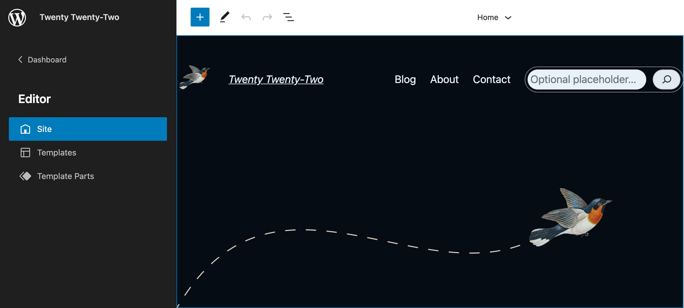The Editor navigation menu