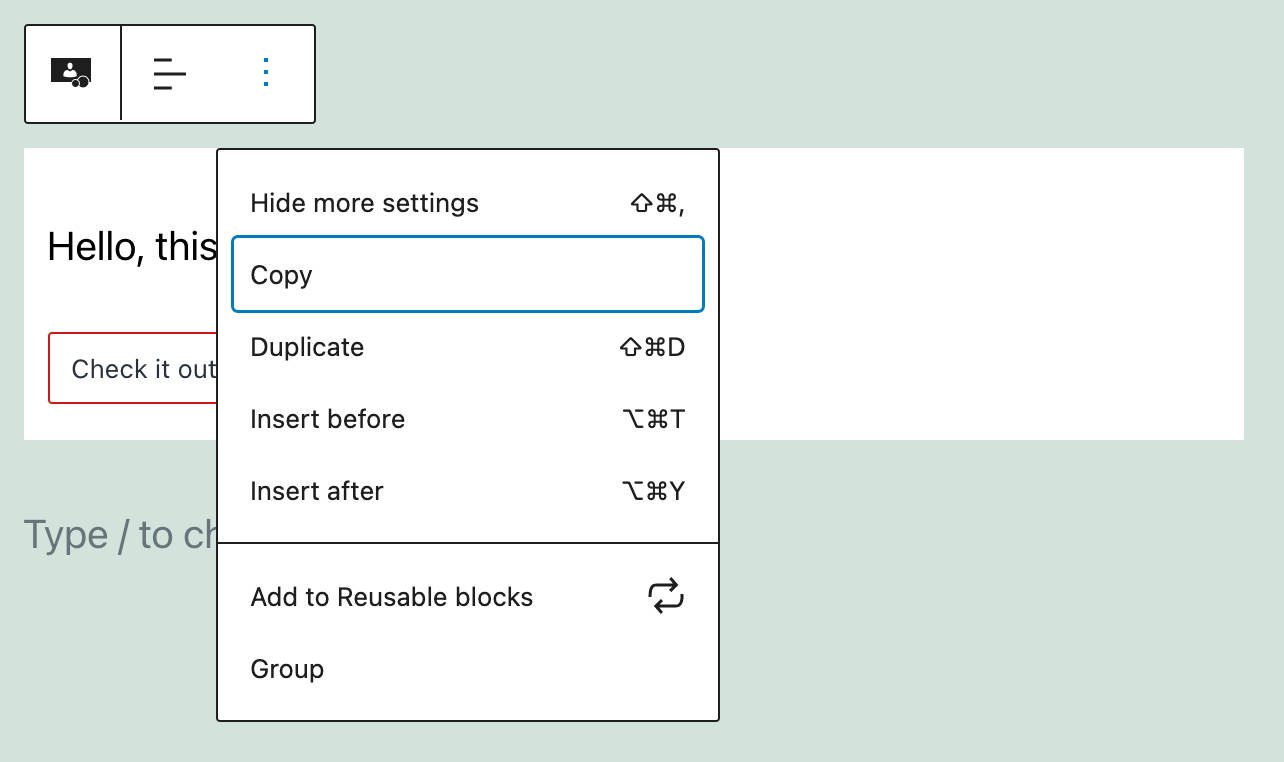A custom block without move and remove controls.