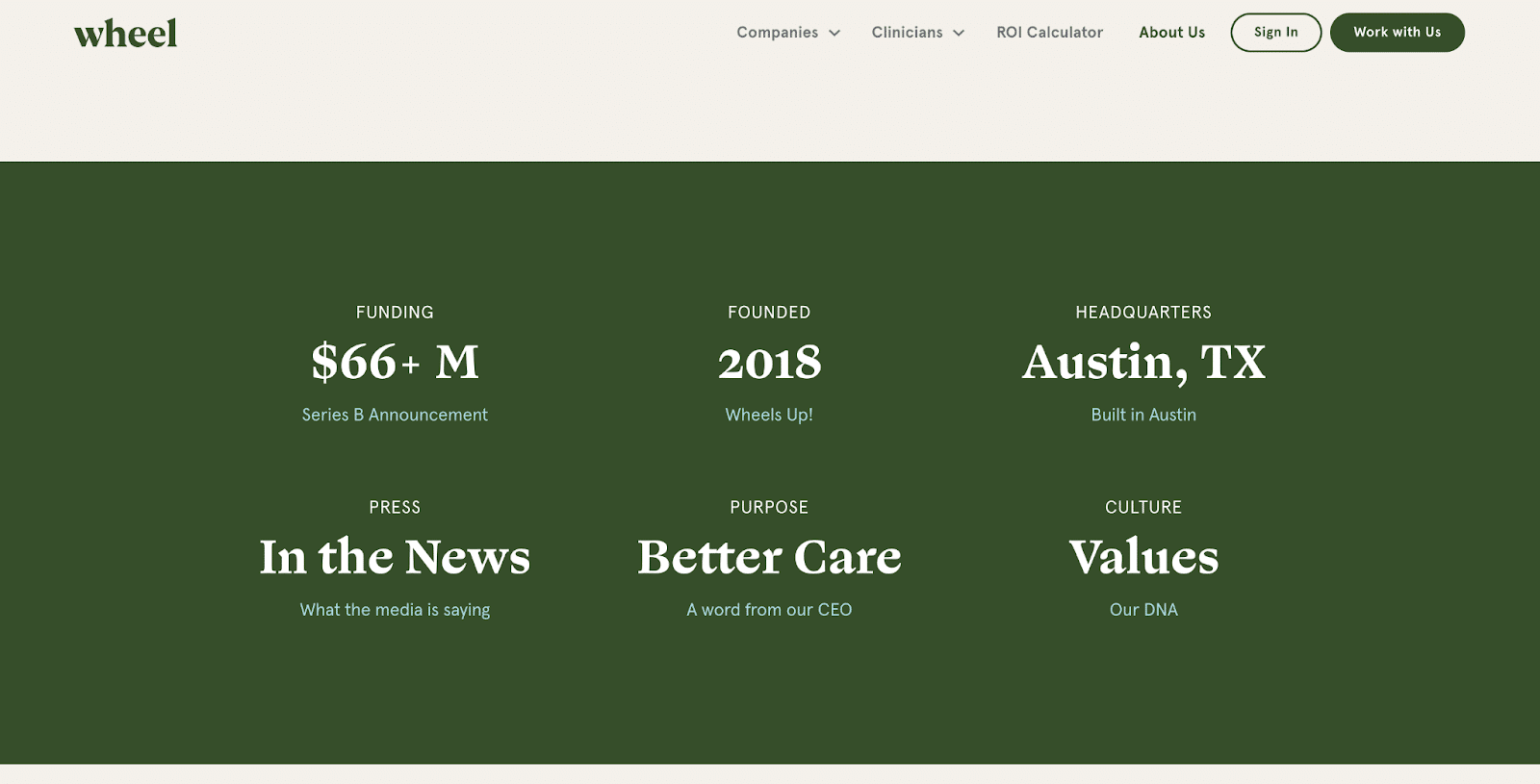 Wheel highlights six core points about its company on its About Us page.