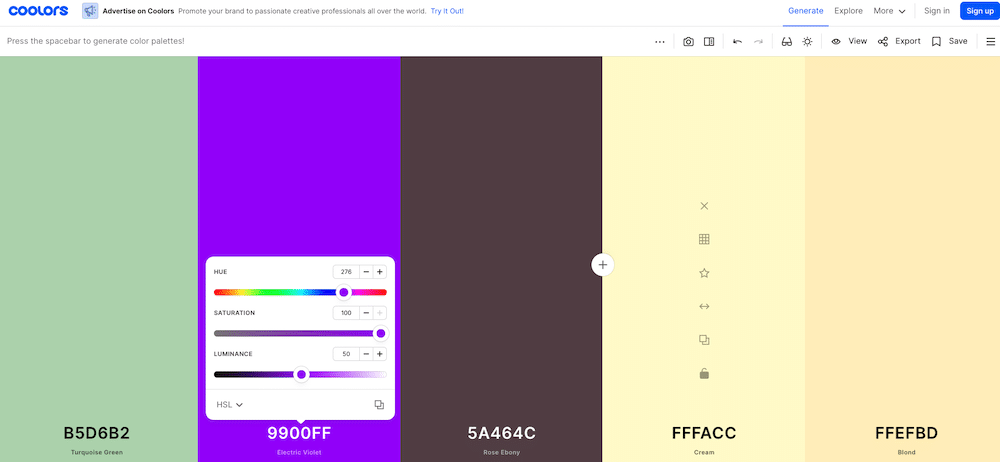 HSL color values 