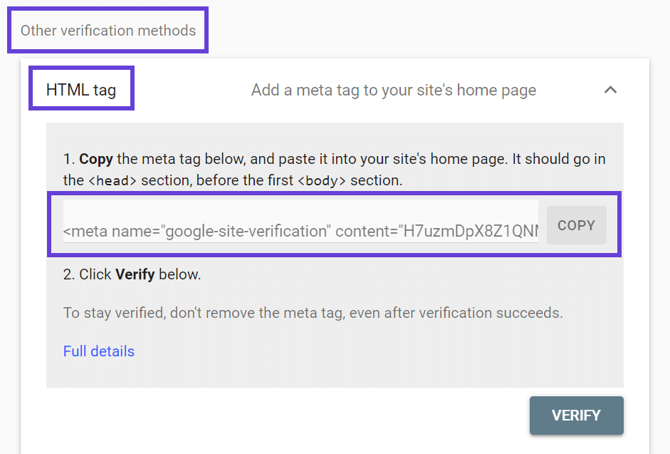 The HTML meta tag window showing highlighted boxes around 