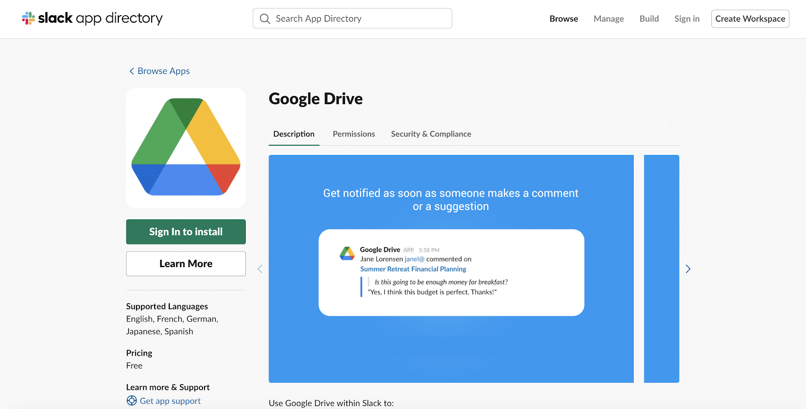 Google Drive app for Slack