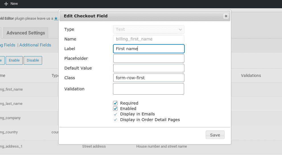 edit checkout field
