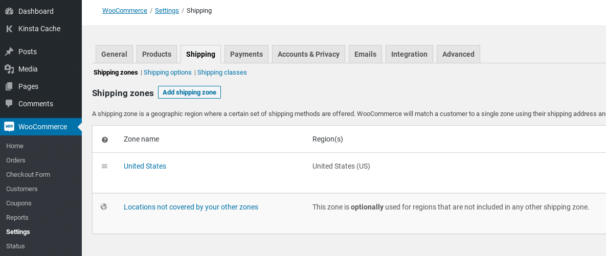 woocommerce shipping zones