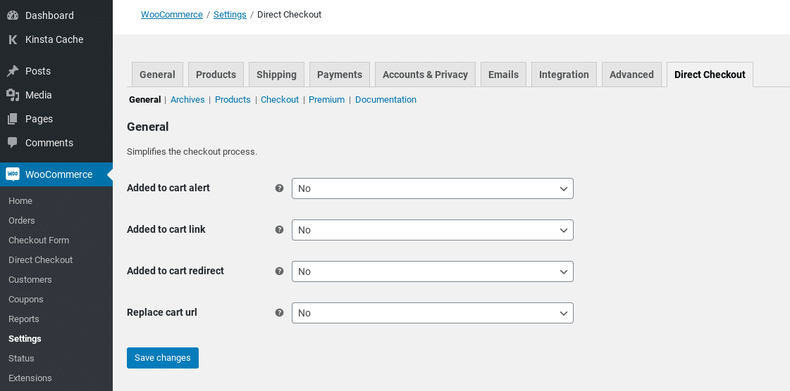 direct checkout settings