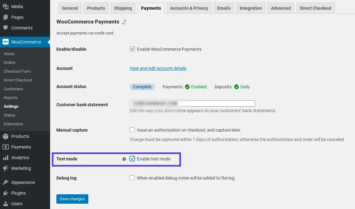 woocommerce test mode