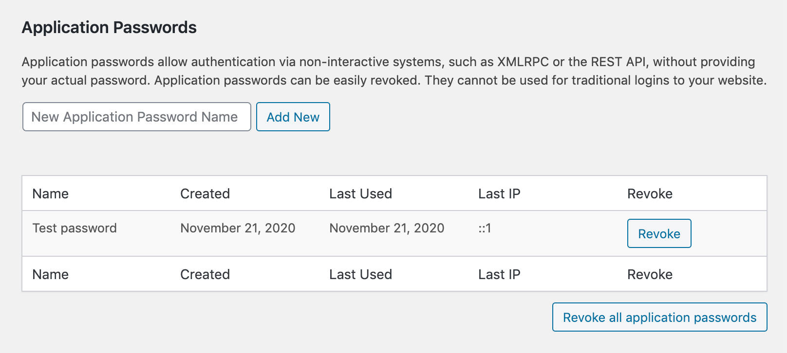 Last Used and Last IP fields