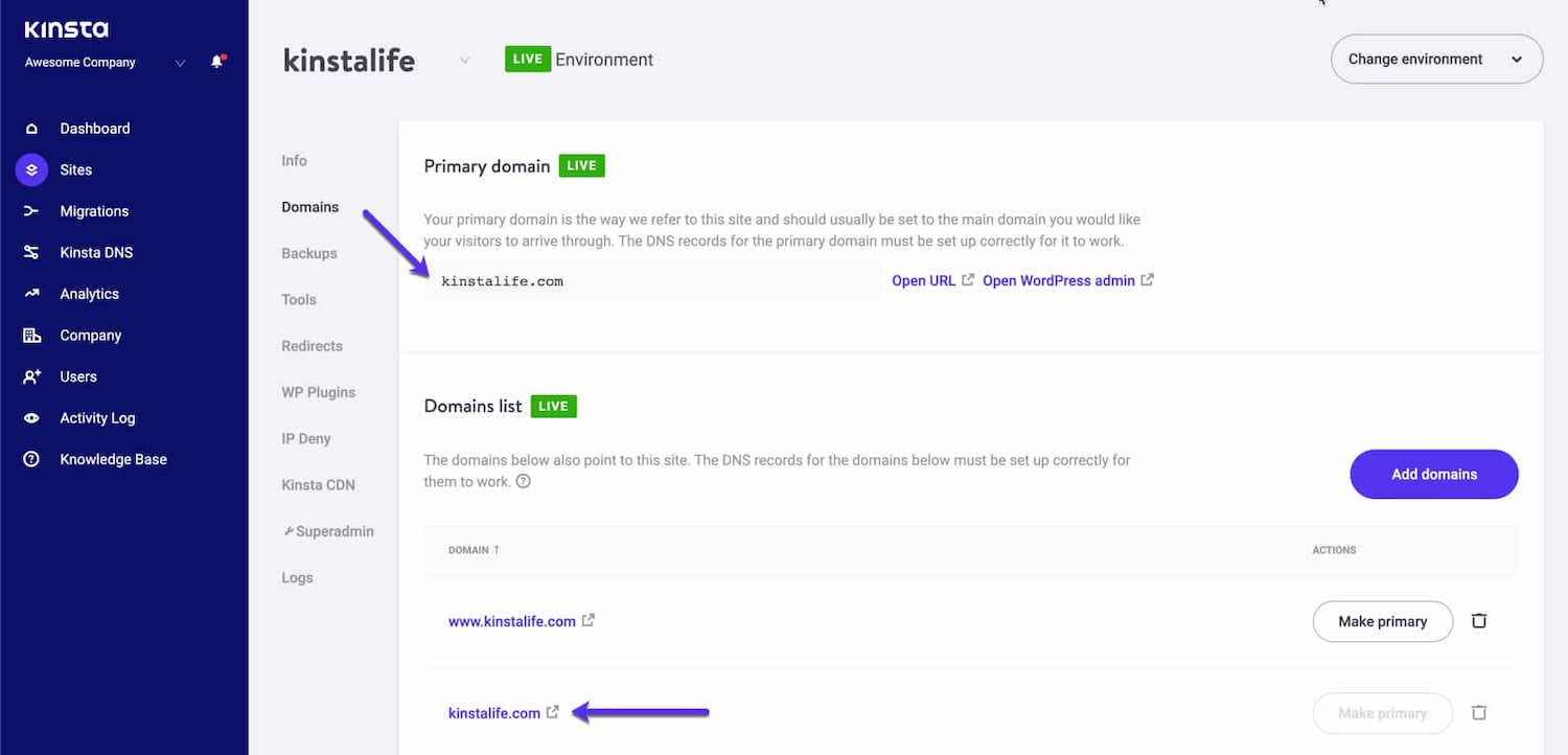 Use your DNS A record or nameserver to connect your website to Kinsta hosting.