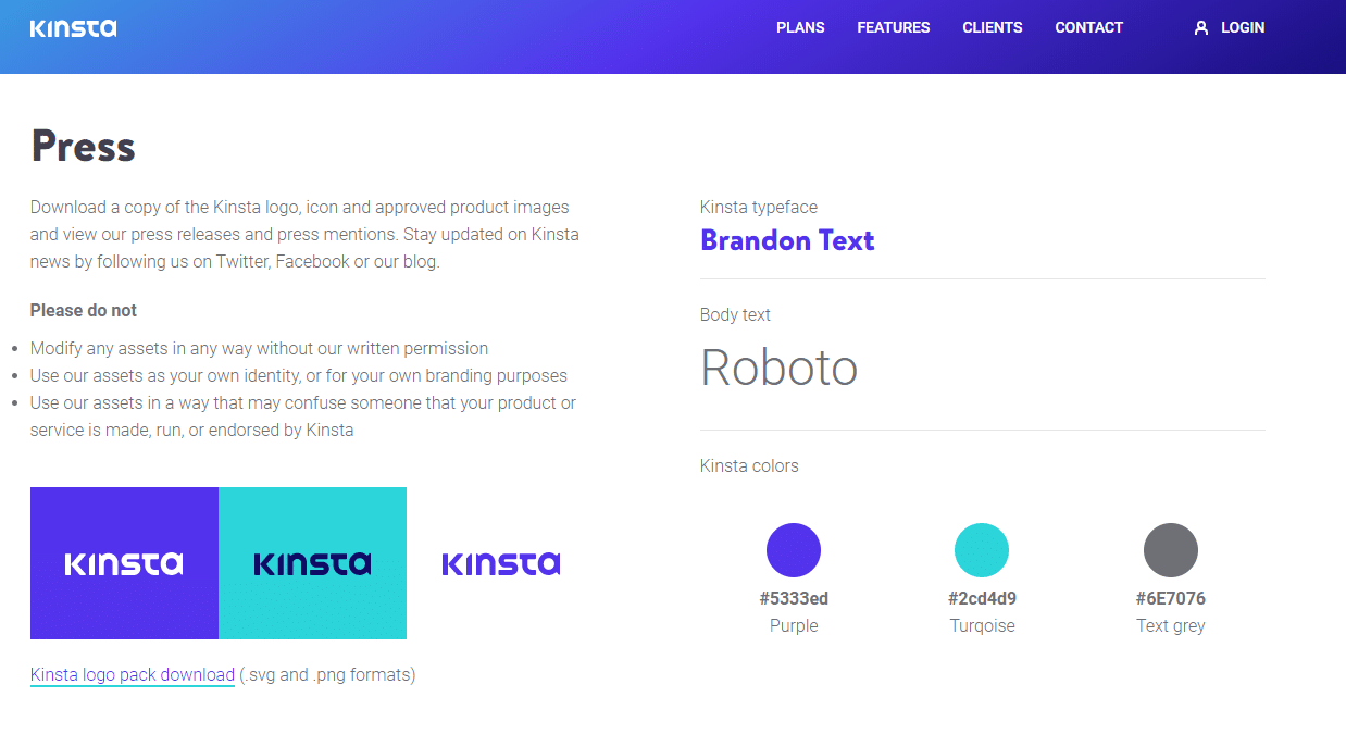 kinsta color scheme