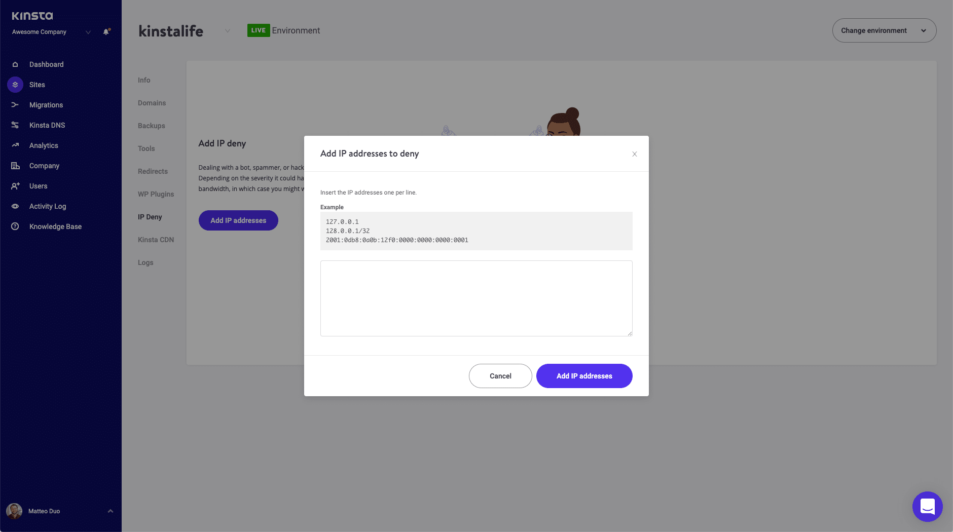 How to block IP addresses with MyKinsta
