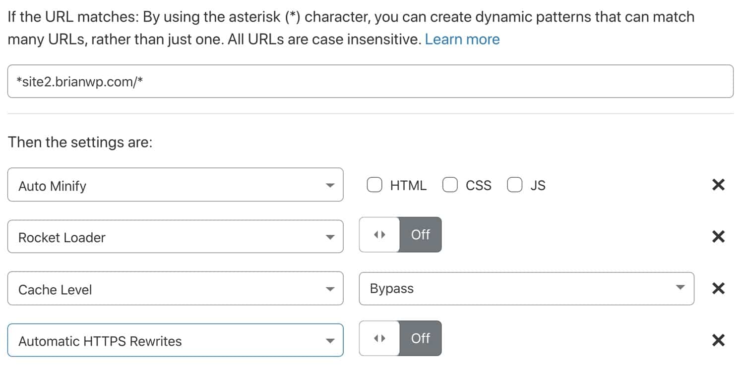 Create a selective Cloudflare page rule to target a WordPress subsite.