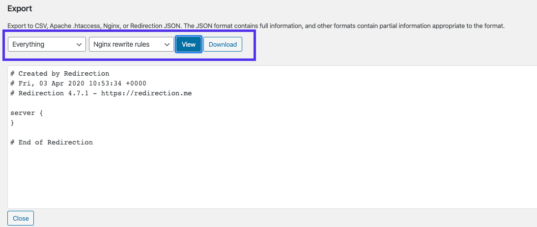 Exporting redirects