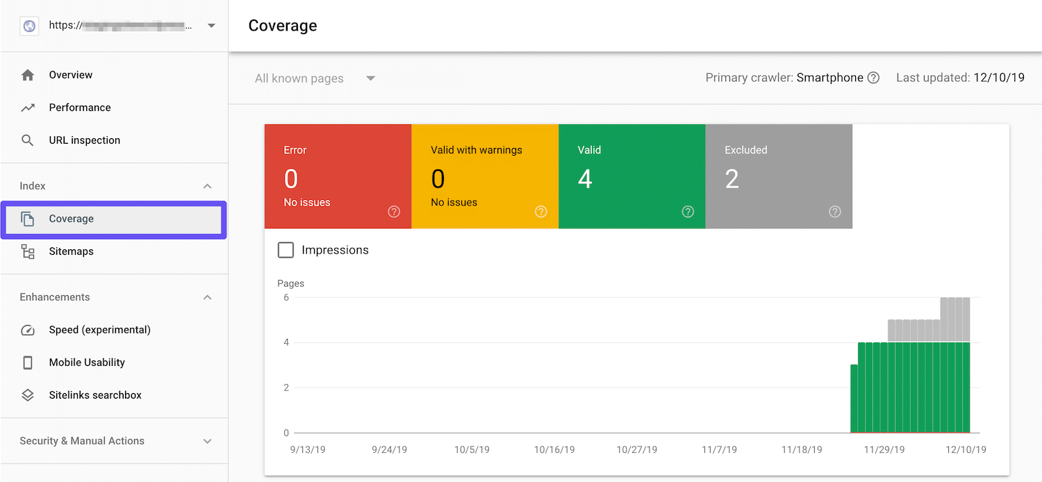 search console coverage