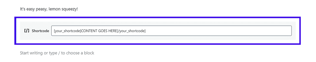 How Gutenberg's standalone Shortcode Block looks
