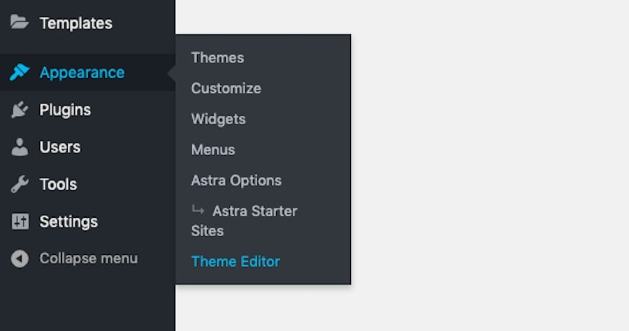 How to access the Theme Editor in WordPress.