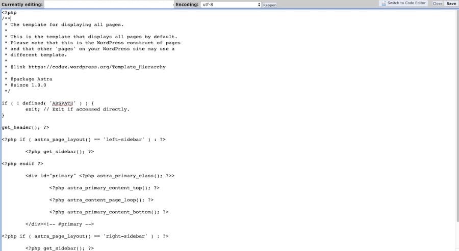 Using cPanel, a copy of page.php is made and turned into a new file called searchpage.php.
