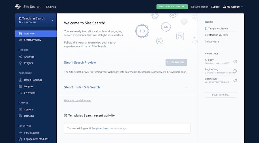 A look inside the Elastic Site Search tool and dashboard.