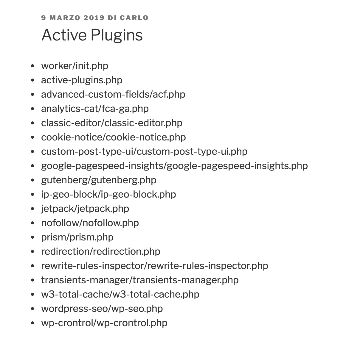 Active plugin list