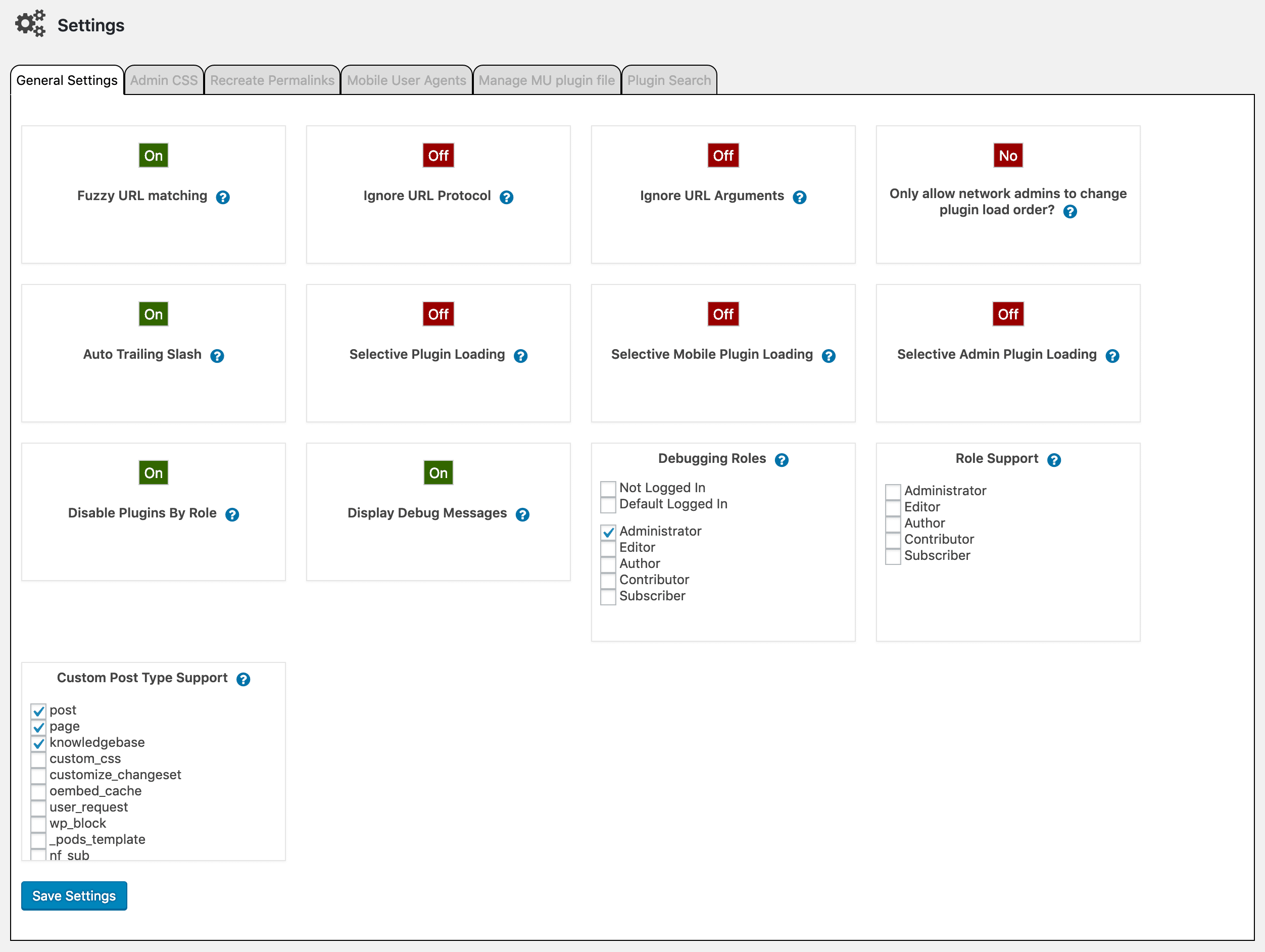 Plugin Organizer Settings page