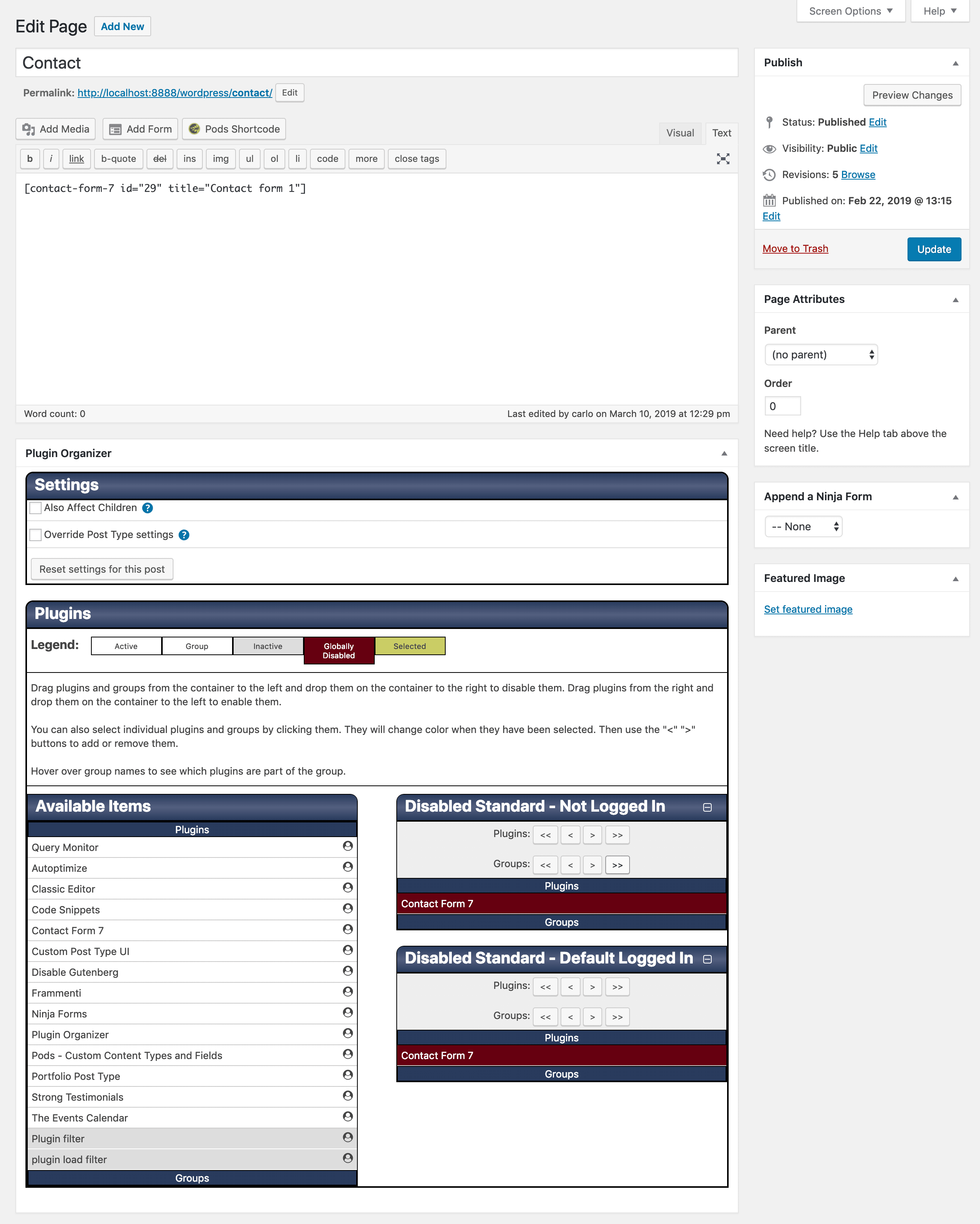 Plugin Organizer custom metabox on Contact page