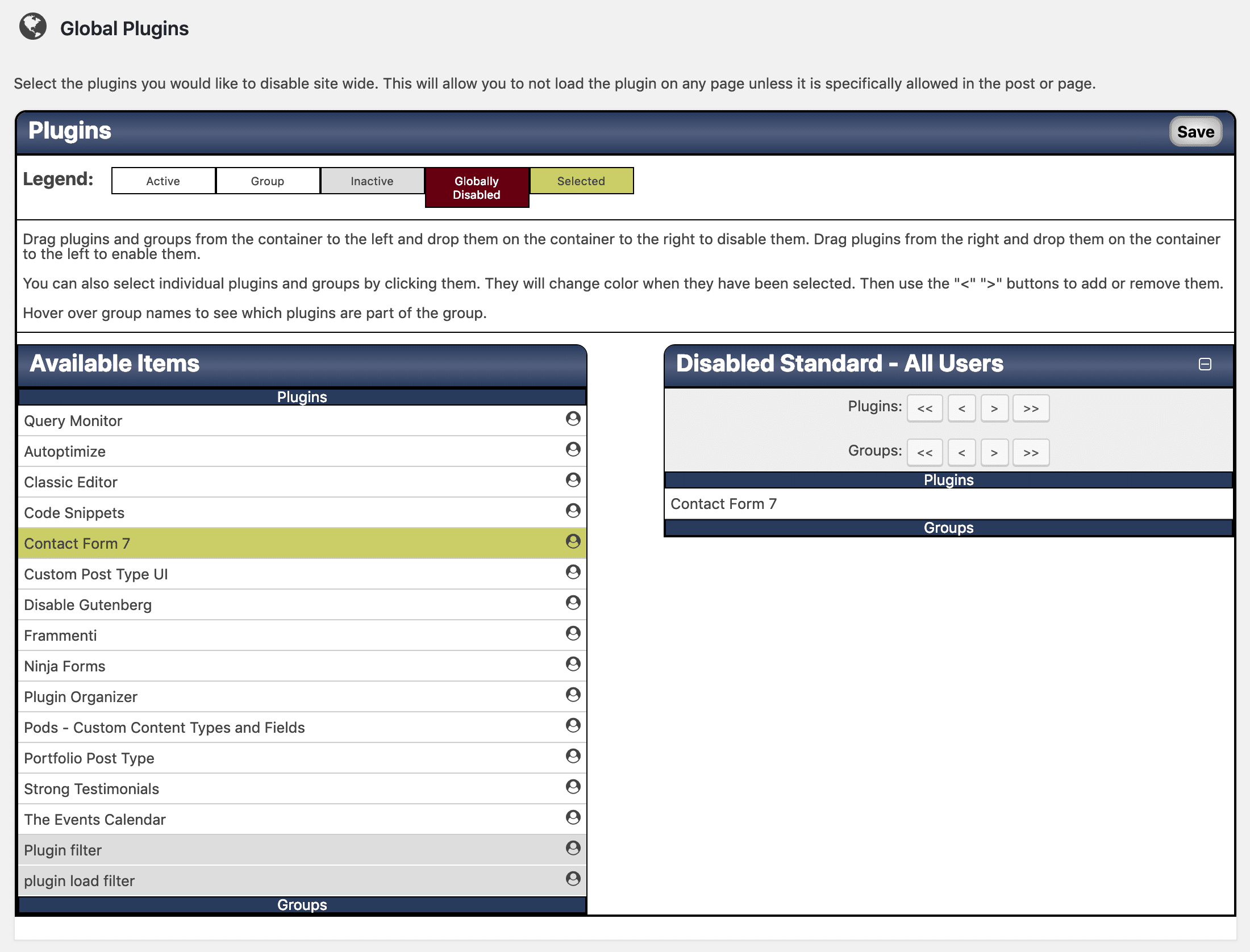 Plugin organizer disable CF7 globally