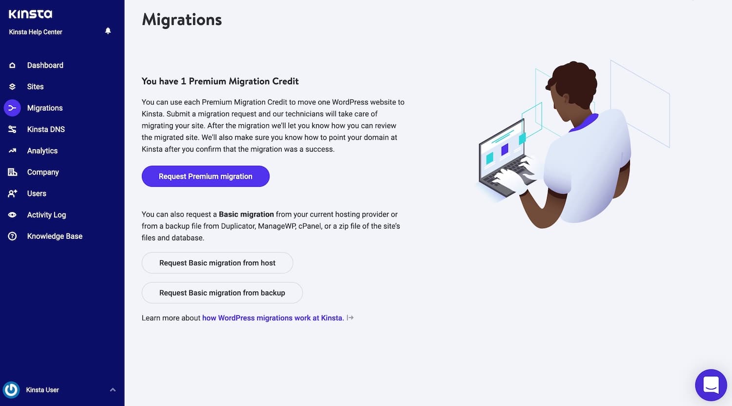 WordPress logs in MyKinsta.
