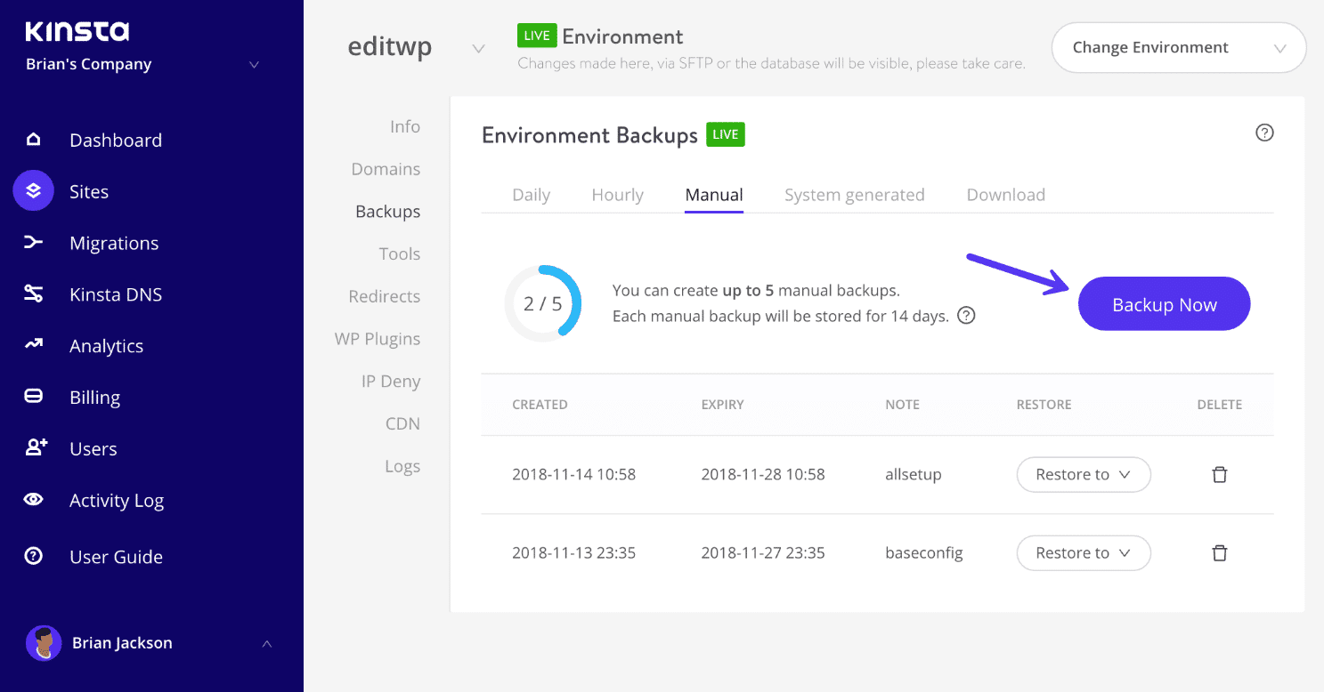 Manual WordPress backup