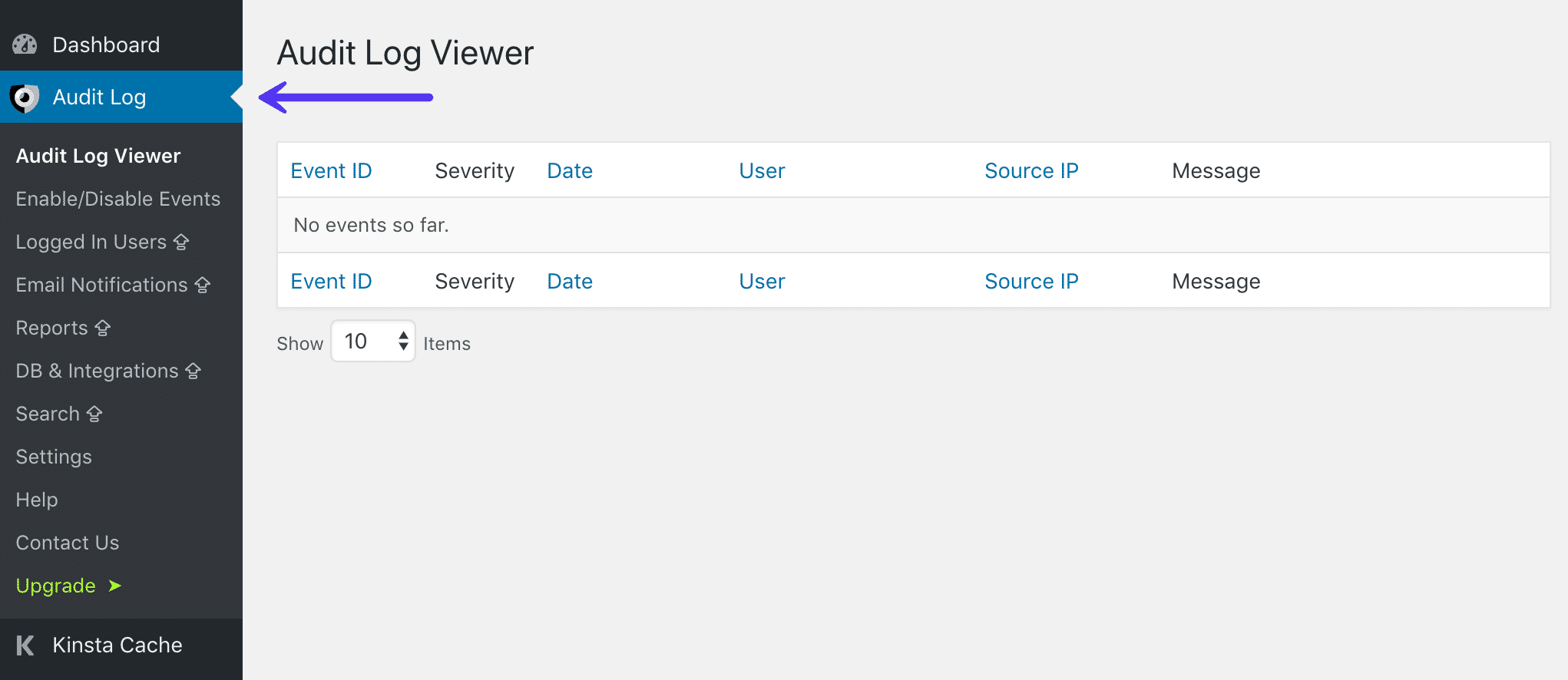 Audit log in WordPress dashboard