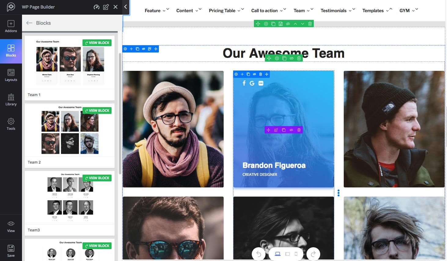 WP Page Builder team block