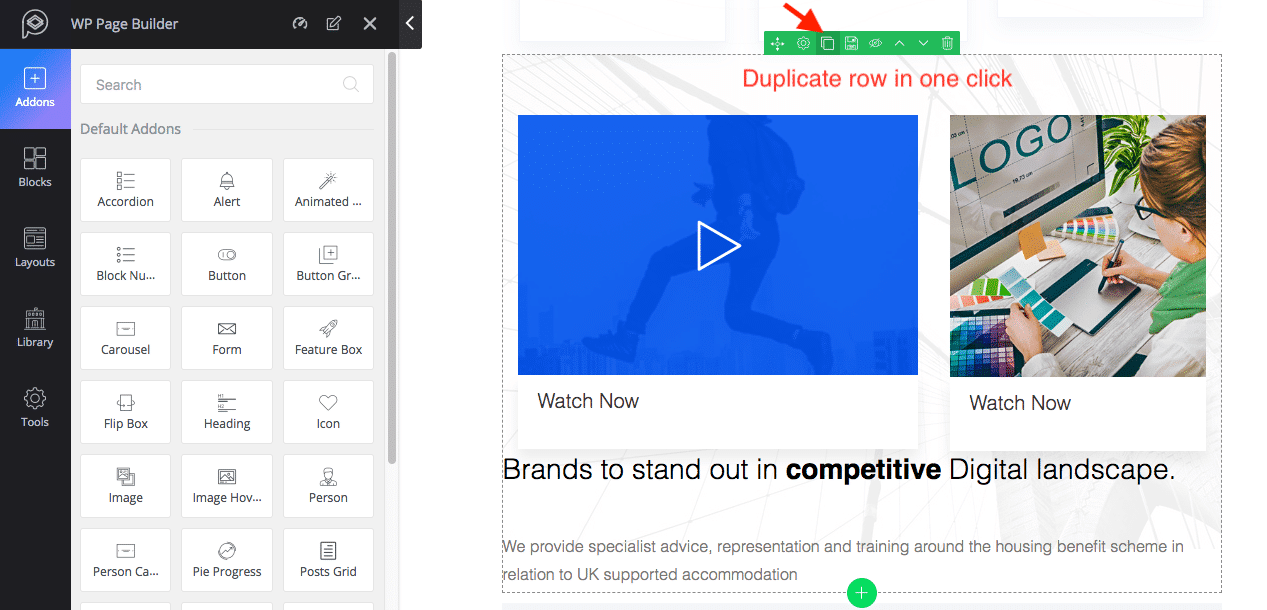 WP Page Builder duplicate element