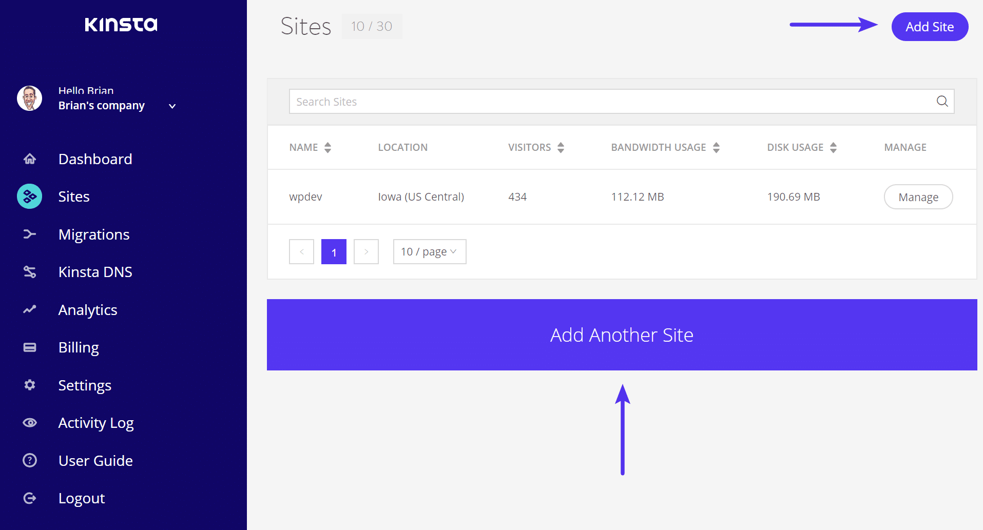 Add WordPress site Add site