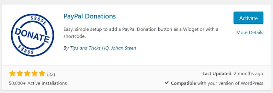 Activate PayPal Donations plugin Activate PayPal Donations plugin