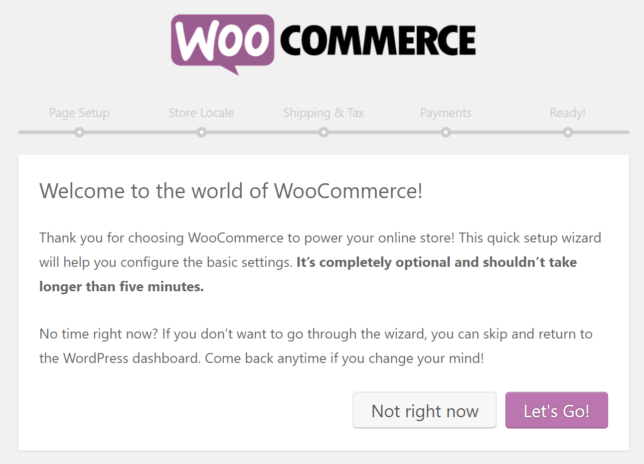 WooCommerce welcome screen