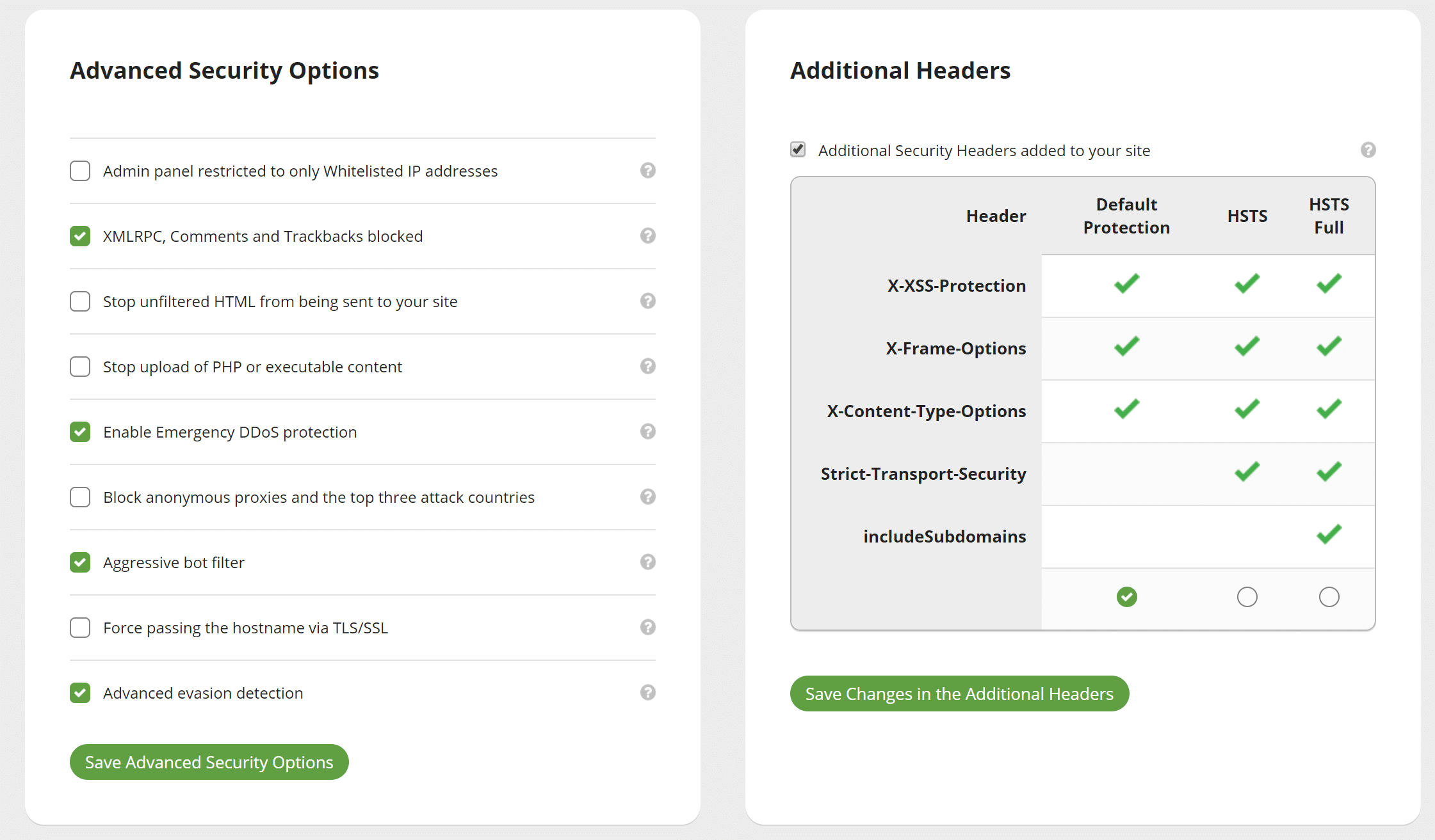 Sucuri advanced security options