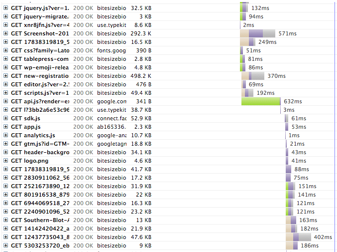 analyzing the waterfall chart of page speed