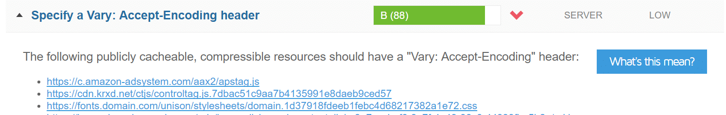 gtmetrix specify a vary: accept-encoding header
