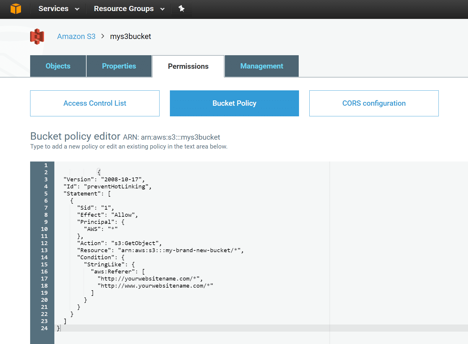 amazon s3 hotlink protection