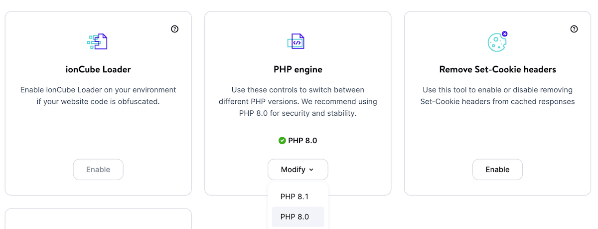 Switching PHP versions in MyKinsta