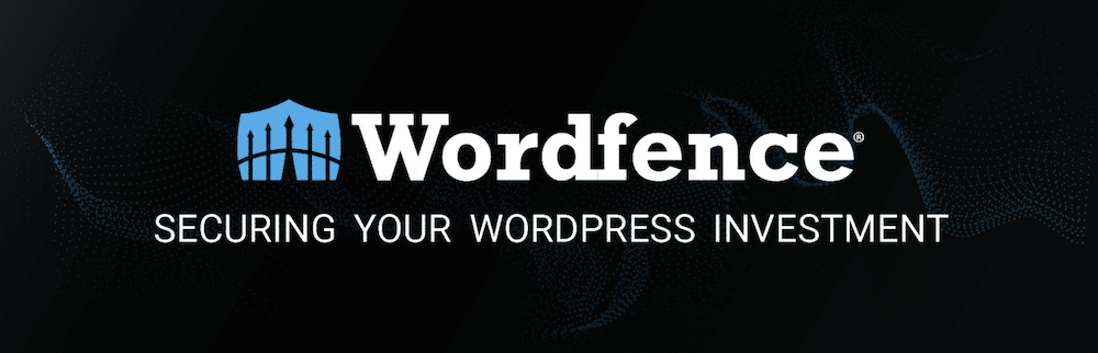 The Wordfence logo of a fence silhouette atop a blue shield to the left of
