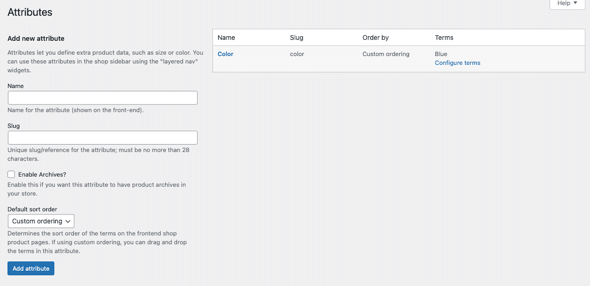 Adding a new attribute to WooCommerce.