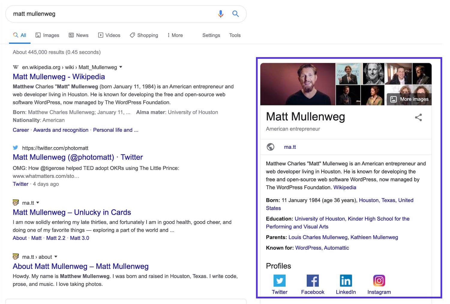Matt Mullenweg knowledge panel