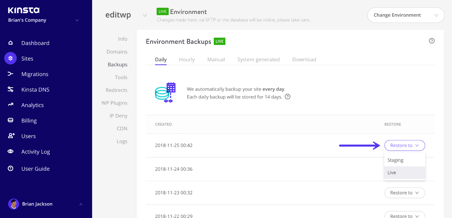 Restore WordPress backup