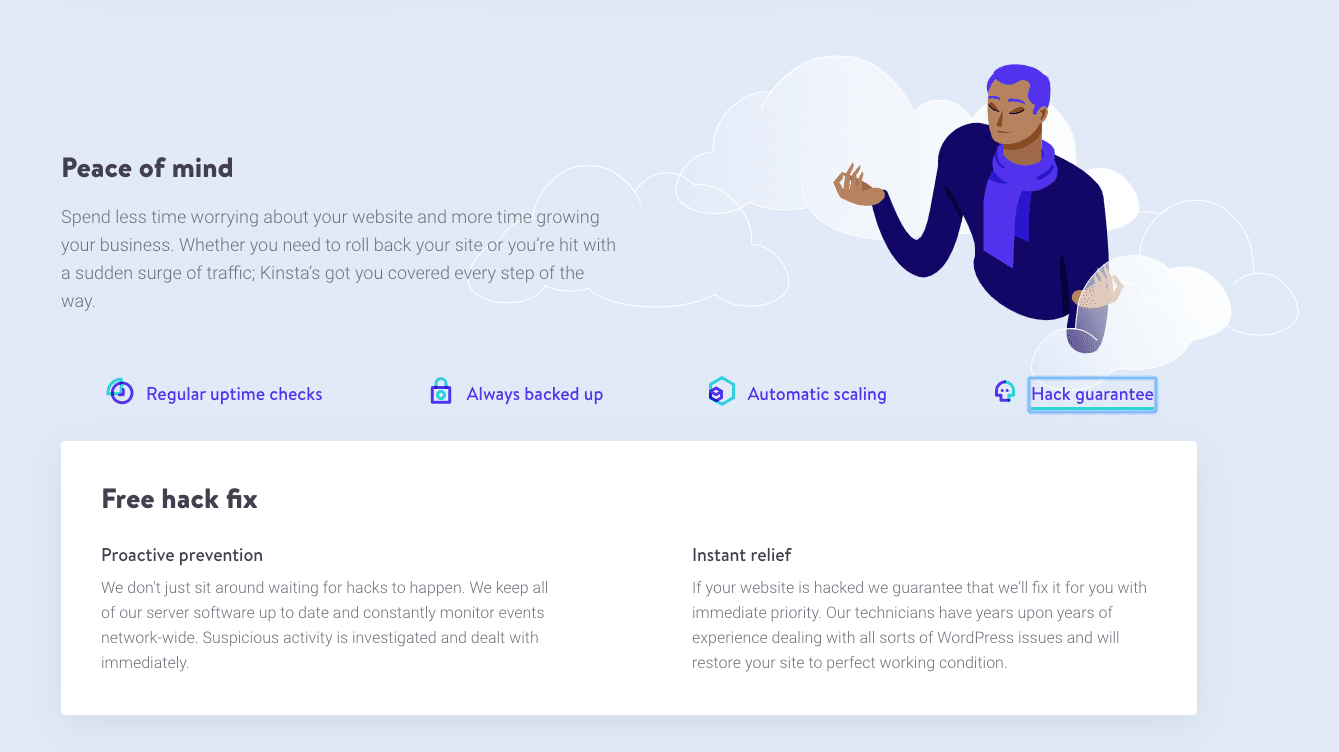 Kinsta's hack-free guarantee