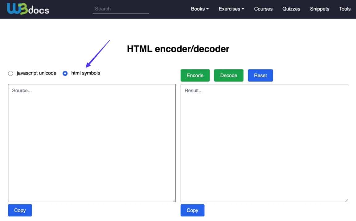 Pick HTML symbols