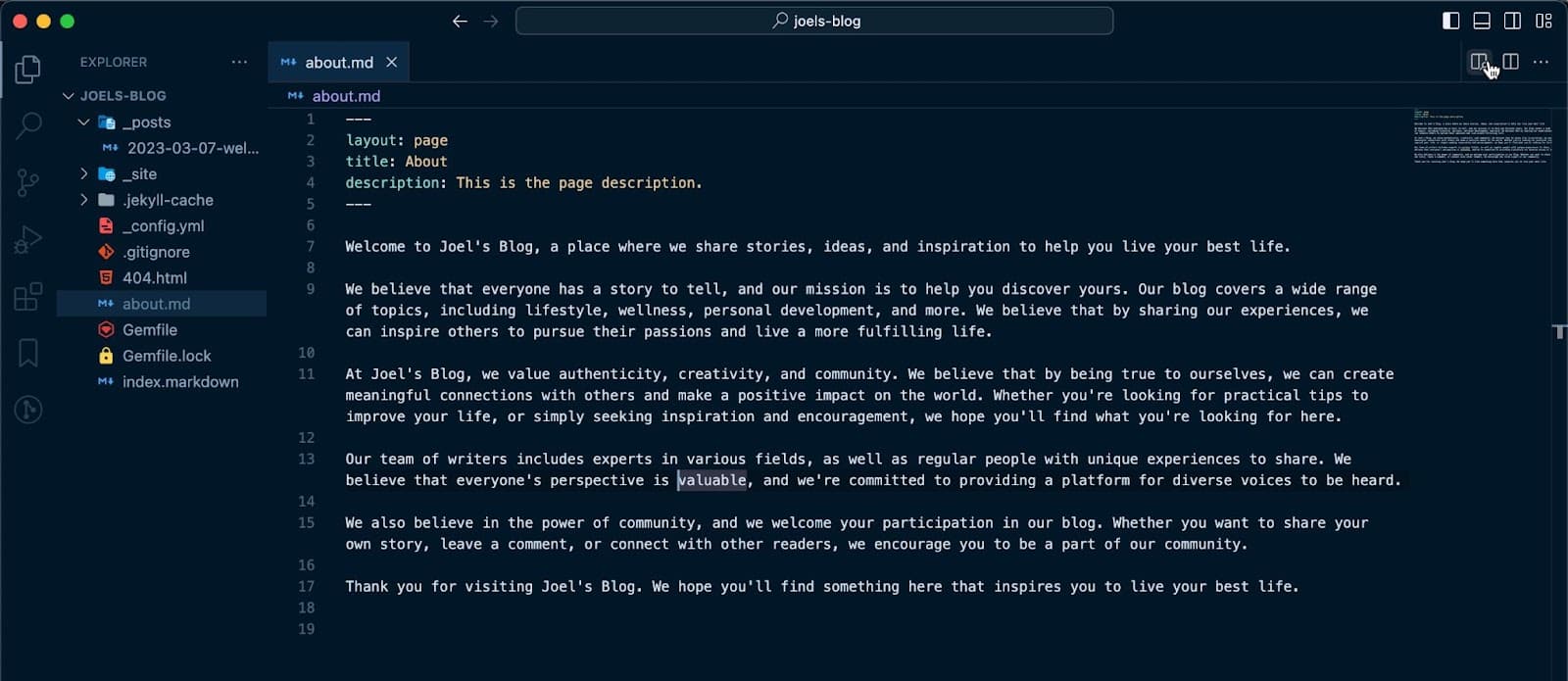 A Jekyll page consisting of front matter and content