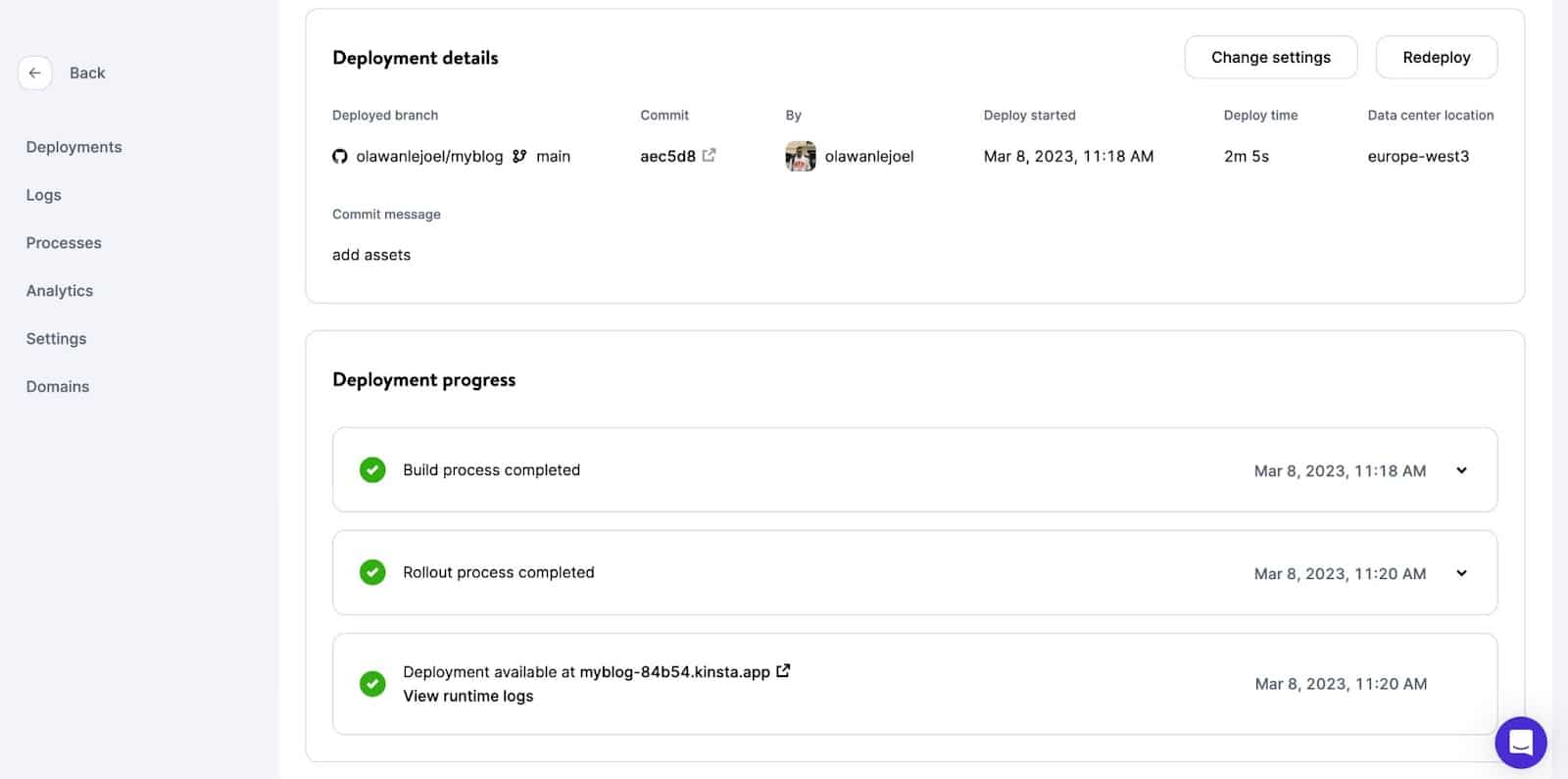 Successful deployment of Jekyll static site