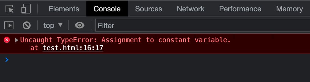 Uncaught TypeError: Assignment to constant variable in Google Chrome